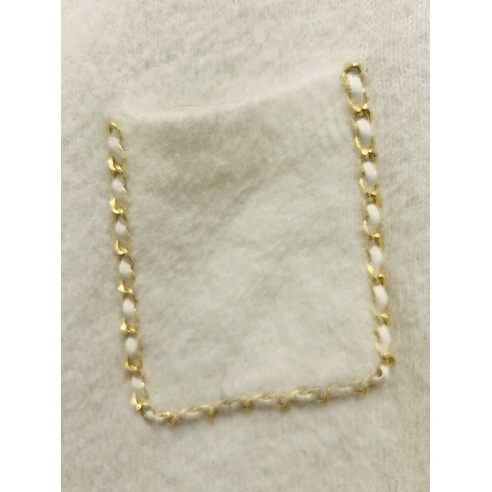 Nanette‎ Lepore Chain Trim Eyelash Cardigan Sweater White Gold Buttons Sz Medium - Picture 5 of 12
